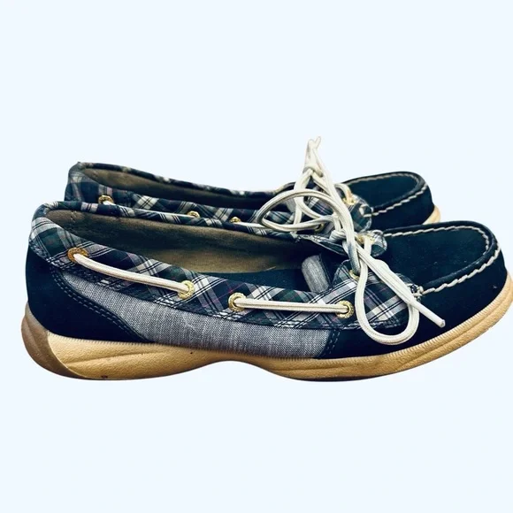 Sperry Topsiders boat shoes in blue and white plaid Size 6.5 - Picture 2 of 11